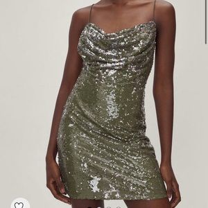 Nasty Gal Sequin Cowl Front Mini Slip Dress
